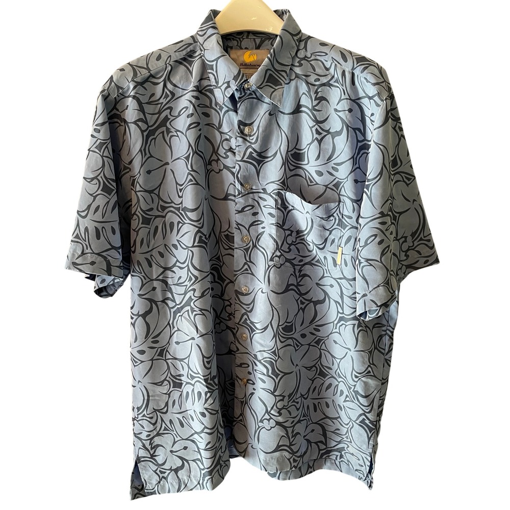 Billabong Men's Blue Tribal Floral Hawaiian Short Sleeve Button Up Shirt Size L - Picture 2 of 7